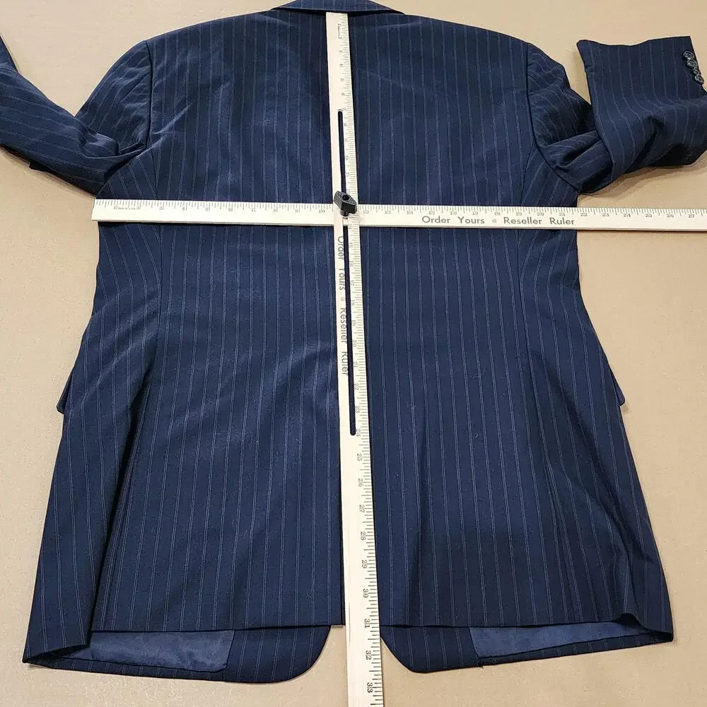 Vintage Boardroom Suit Jacket Mens 42 Blue Wool Pinstripe Two Button Made In USA